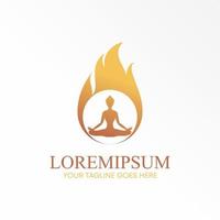 strahlende Energie des Yoga mit Frau und Feuer oder Flamme Bild Grafik Symbol Logo Design abstraktes Konzept Vektor Stock. kann als Symbol für Gesundheit oder Therapie verwendet werden
