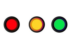 Start och sluta webb knapp, realistisk flerfärgad knappar. 3d metallisk cirkel ikon. röd knapp gul knapp och grön knapp vektor. vektor