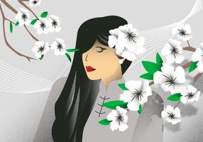 White Dogwood Flower Girl Bakgrund Vector Illustration