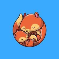 niedlicher mama-fuchs mit baby-fuchs-cartoon-vektor-symbol-illustration. Tier-Icon-Konzept isolierter Premium-Vektor. flacher Cartoon-Stil vektor