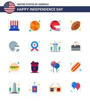 4. juli usa glücklicher unabhängigkeitstag symbol symbole gruppe von 16 modernen wohnungen des amerikanischen balls rugby amerikanischer ball zustand editierbare usa tag vektor design elemente