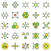 Sammlung von farbigen Symbolen für das Konzept der chemischen Formel. Vektorzeichen für Chemiemoleküle vektor