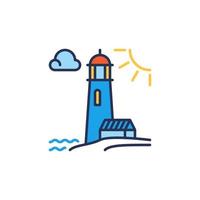 Sonne und Leuchtturm an der Küste Vektorkonzept farbiges Symbol vektor