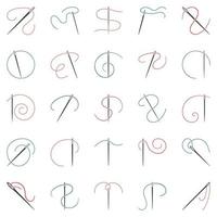 Nähnadel mit gesetzten Symbolen für Fadenumrisse - Vektorsymbole für Handarbeiten vektor