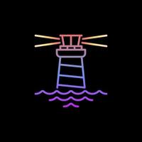 Leuchtturm mit Wellen Vektor lineares Konzept buntes Symbol oder Zeichen