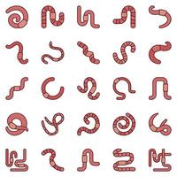 Würmer farbige Symbole gesetzt. Sammlung kreativer Regenwurmzeichen vektor