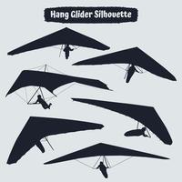 svart silhuetter hänga segelflygplan eller fallskärm fallskärmshoppning vektor