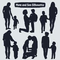 samling av mamma och son silhuetter i olika poser vektor