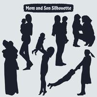 Sammlung von Mutter- und Sohn-Silhouetten in verschiedenen Posen vektor