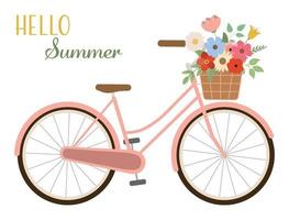 Sommerrad mit rosa Blumenmuster. isoliert auf weißem Hintergrund. Vektor-Illustration. romantisches Retro-Fahrrad vektor