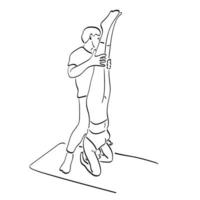 yoga instruktör styrning studerande prestera huvud stå utgör eller sirsasana illustration vektor hand dragen isolerat på vit bakgrund linje konst.