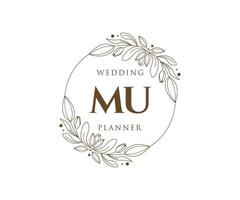 mu initialen brief hochzeitsmonogramm logos sammlung, handgezeichnete moderne minimalistische und florale vorlagen für einladungskarten, save the date, elegante identität für restaurant, boutique, café im vektor