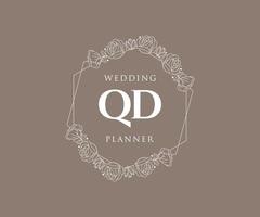 qd initialen brief hochzeitsmonogramm logos sammlung, handgezeichnete moderne minimalistische und florale vorlagen für einladungskarten, save the date, elegante identität für restaurant, boutique, café im vektor