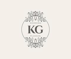 kg Initialen Brief Hochzeit Monogramm Logos Sammlung, handgezeichnete moderne minimalistische und florale Vorlagen für Einladungskarten, Save the Date, elegante Identität für Restaurant, Boutique, Café im Vektor