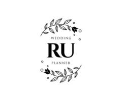 ru initialen brief hochzeitsmonogramm logos sammlung, handgezeichnete moderne minimalistische und florale vorlagen für einladungskarten, save the date, elegante identität für restaurant, boutique, café im vektor