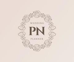 pn initialen brief hochzeitsmonogramm logos sammlung, handgezeichnete moderne minimalistische und florale vorlagen für einladungskarten, save the date, elegante identität für restaurant, boutique, café im vektor