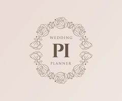 pi initialen brief hochzeitsmonogramm logos sammlung, handgezeichnete moderne minimalistische und florale vorlagen für einladungskarten, save the date, elegante identität für restaurant, boutique, café im vektor