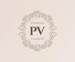 pv initialen brief hochzeitsmonogramm logos sammlung, handgezeichnete moderne minimalistische und florale vorlagen für einladungskarten, save the date, elegante identität für restaurant, boutique, café im vektor