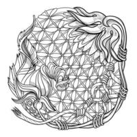 asymmetri svart och vit klotter blommig mandala. bukett linje konst vektor illustration isolerat på vit