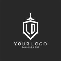 lo monogram logotyp första med skydda vakt form design vektor