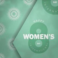 Mintfarbe zum Internationalen Frauentag der Postkarte mit weißem Vintage-Muster vektor