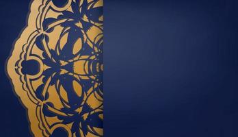 mörk blå baner med en mandala med guld ornament och en plats för logotyp eller text vektor