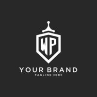 wp-Monogramm-Logo-Initiale mit Schildschutzform-Design vektor