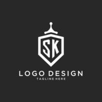 sk monogram logotyp första med skydda vakt form design vektor