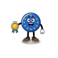 Europa flagga tecknad serie illustration med tillfredsställelse garanterat medalj vektor