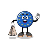 karikatur des einkaufens der europaflagge vektor