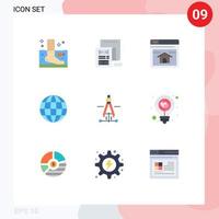 Satz von 9 modernen ui-Symbolen Symbole Zeichen für Kompass Globus Nachricht Erde Webseite editierbare Vektordesign-Elemente vektor