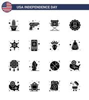 16 solide Glyphenzeichen für den Unabhängigkeitstag der USA vektor