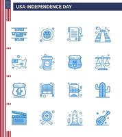 Happy Independence Day 16 Blues Icon Pack für Web und Print Usa-Staaten Quittungskarte Wahrzeichen editierbare Usa-Tag-Vektordesign-Elemente vektor