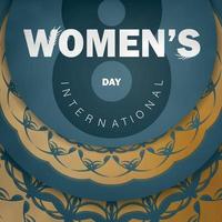 Feiertagskarte 8. März internationaler Frauentag im Blau mit Vintagem Goldmuster vektor
