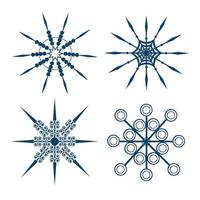 Reihe von blauen Schneeflocken aus verschiedenen geometrischen Formen auf weißem Hintergrund. im Vektor für Winterdesign