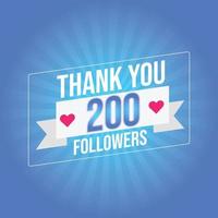 danke vorlage für social media hunderte follower, abonnenten, like. 200 Follower-Benutzer bedanken sich bei 200 Abonnenten und Followern vektor