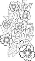 abstrakte Blumen-Zen-Kunst-Vektorillustration, ein Strauß floraler Bleistiftskizze handgezeichnet, Malseite und Buch. vektor