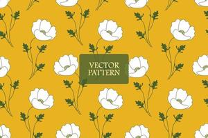 gelber Hintergrund Mohn blühen weiß floral abstrakt nahtlose Wiederholungsmuster vektor