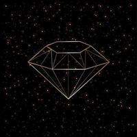 3d diamant form guld logotyp, gyllene lyx ikon i linje konst stil på starry himmel med svart bakgrund, vektor illustration