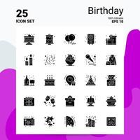 25 födelsedag ikon uppsättning 100 redigerbar eps 10 filer företag logotyp begrepp idéer fast glyf ikon design vektor