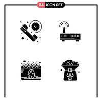 Aktienvektor-Icon-Pack mit 4 Zeilenzeichen und Symbolen für Anrufkalender-Zusammenfassung WLAN-Festival editierbare Vektordesign-Elemente vektor