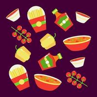 mexikanische Nahrung. Pommes Frites, Haferbrei, Ketchup und Gemüsemuster vektor
