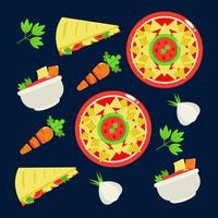 mexikanische Nahrung. Quesadilla, Tortillachips, Karotten- und Knoblauchmuster vektor