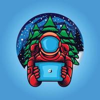 astro santa innehav läsplatta illustration vektor