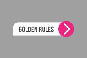 Schaltflächenvektoren für goldene Regeln. zeichenetikett sprechblase goldene regeln vektor
