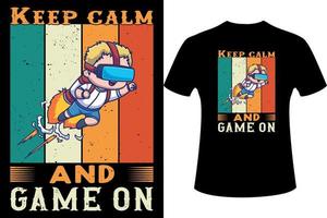 Keep Calm and Game auf Slogan-Gaming-T-Shirt-Design für Kinder und andere. Gaming-Vektordesign. vektor