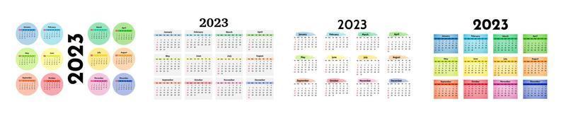 uppsättning av fyra kalendrar för 2023 isolerat på en vit bakgrund. söndag till måndag, företag mall. vektor illustration