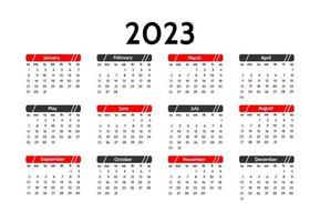 Kalender für 2023 isoliert auf weißem Hintergrund vektor