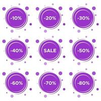 uppsättning av nio försäljning klistermärken med annorlunda rabatt värden. försäljning märka mall. vektor illustration