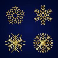 goldene glitzernde schneeflocken. Satz von vier Goldglitzerschneeflocken auf blauem Hintergrund. weihnachts- und neujahrsdekorationselemente. Vektor-Illustration. vektor